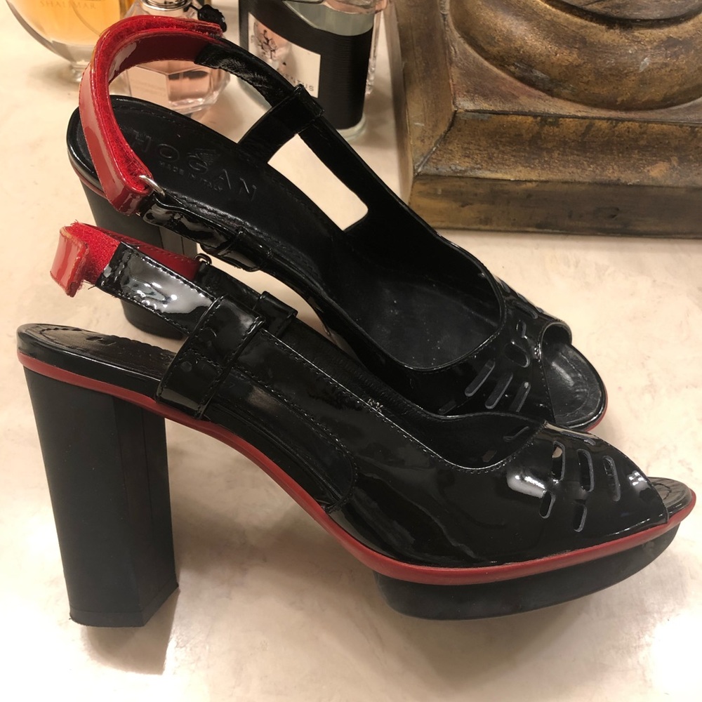 Hogan ‘Made in Italy’ Chunky Heel Peep Toe Sandals